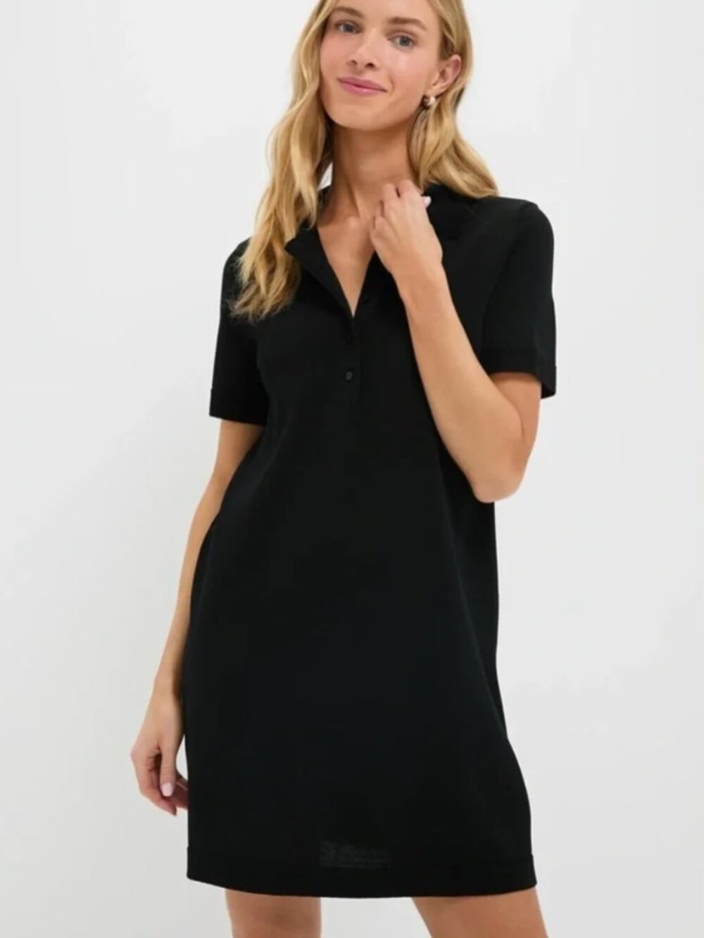 Pomander Place Tuckernuck Ridley Relaxed Knit Short Sleeve Polo Dress Black, S
